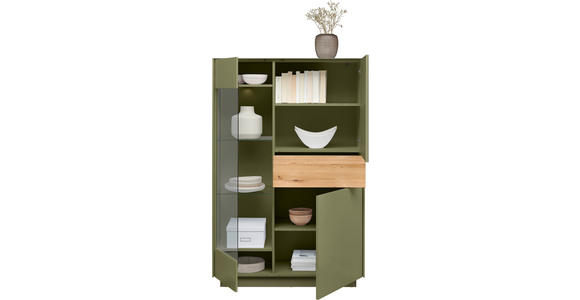 HIGHBOARD Triest Triest Eichefarben, Olivgrün  101/150/42 cm  - Eichefarben/Olivgrün, Design, Glas/Holz (101/150/42cm) - Novel