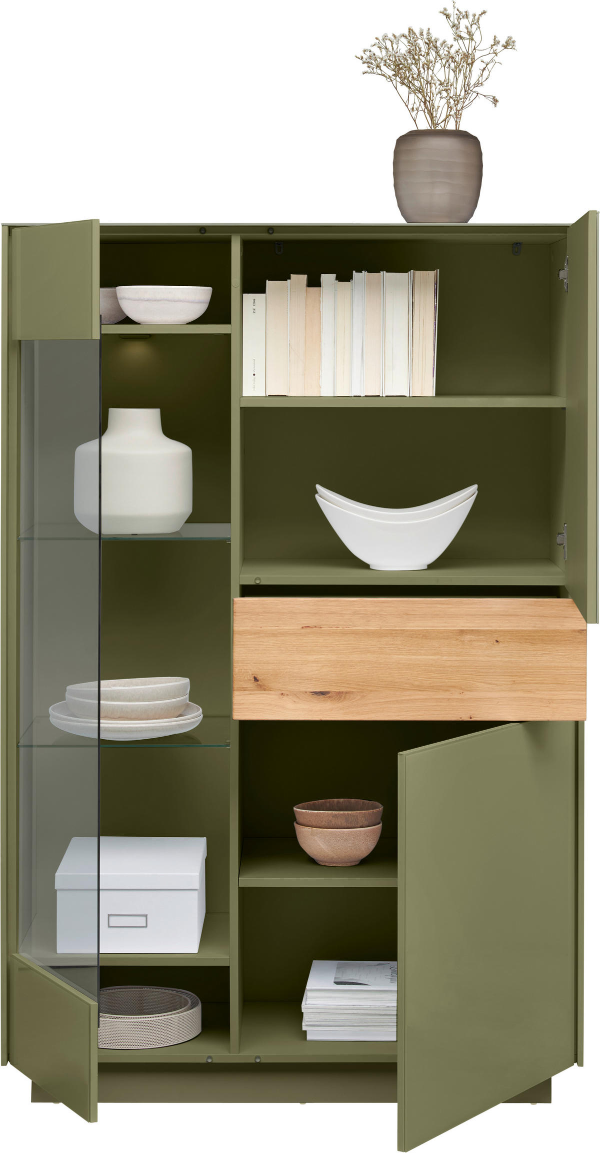HIGHBOARD Triest Triest Eichefarben, Olivgrün  101/150/42 cm  - Eichefarben/Olivgrün, Design, Glas/Holz (101/150/42cm) - Novel