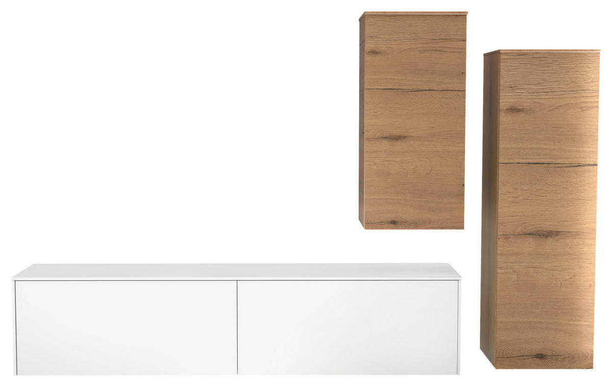WOHNWAND 3-teilig  in Weiß, Eichefarben  234/174/37 cm  - Eichefarben/Weiß, Design, Holzwerkstoff (234/174/37cm) - Celina Home