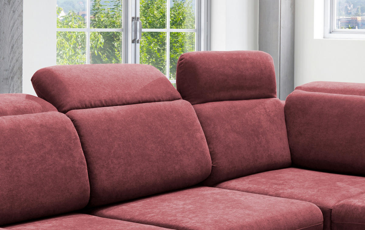 ECKSOFA  in Mikrofaser Bordeaux  - Chromfarben/Bordeaux, Design, Textil/Metall (283/228cm) - Livetastic