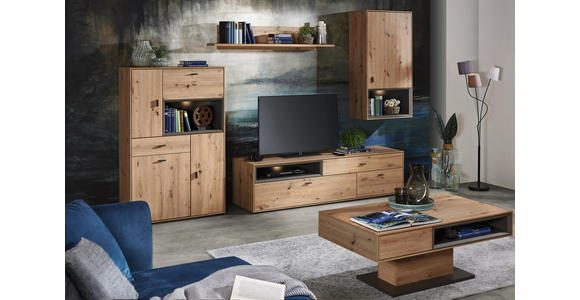 WOHNWAND in Eichefarben - Eichefarben/Schwarz, Design, Holzwerkstoff/Kunststoff (300/180/50cm) - Hom`in