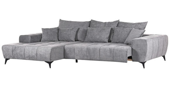 ECKSOFA  in Flachgewebe Hellgrau  205/300 cm  - Hellgrau/Schwarz, KONVENTIONELL, Textil/Metall (205/300cm) - Carryhome