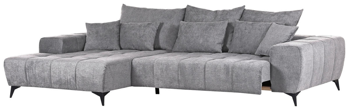 ECKSOFA  in Flachgewebe Hellgrau  205/300 cm  - Hellgrau/Schwarz, KONVENTIONELL, Textil/Metall (205/300cm) - Carryhome