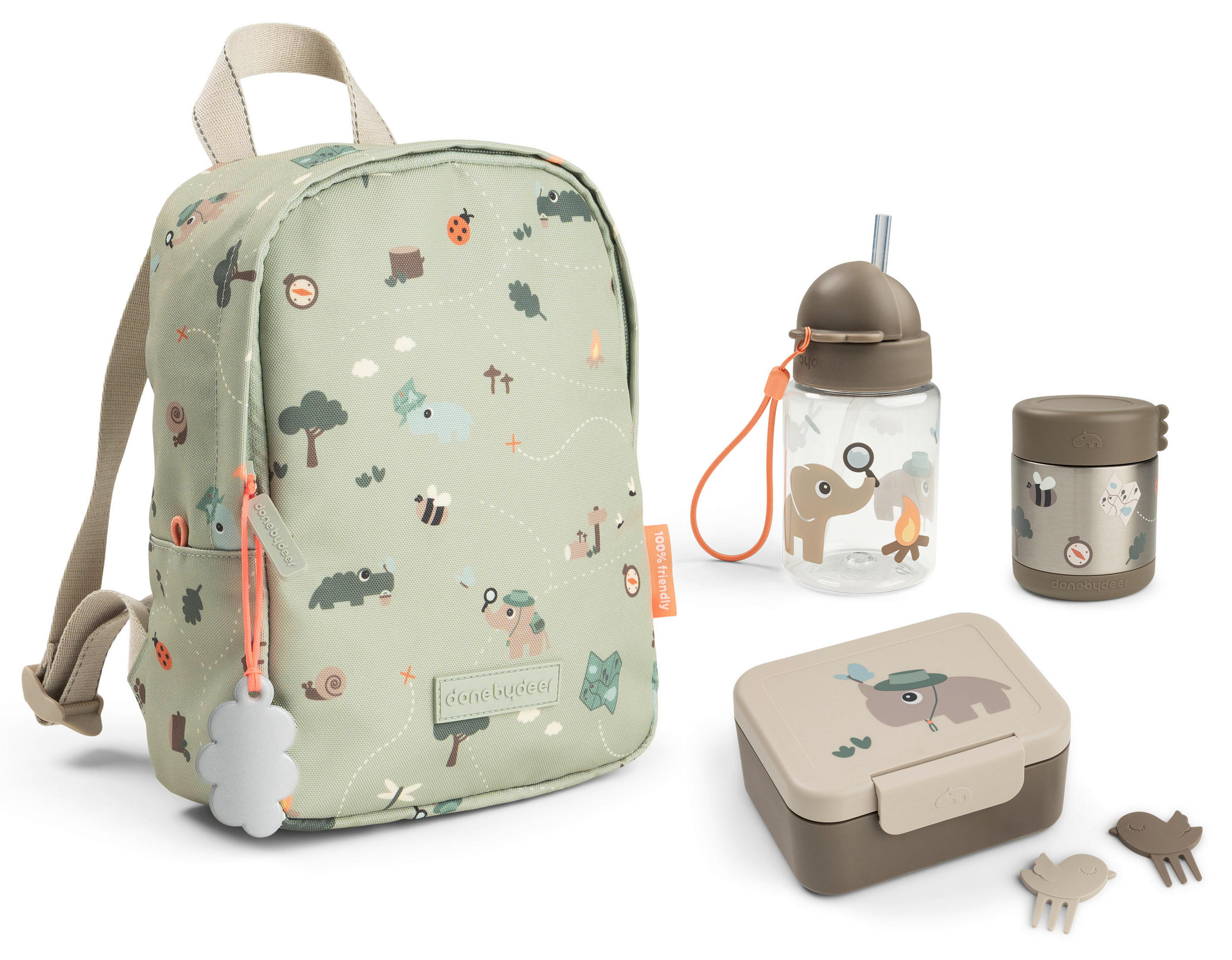 KINDERRUCKSACKSET - Salbeigrün/Hellgrün, Basics, Kunststoff/Textil (19/9/26cm) - done by deer