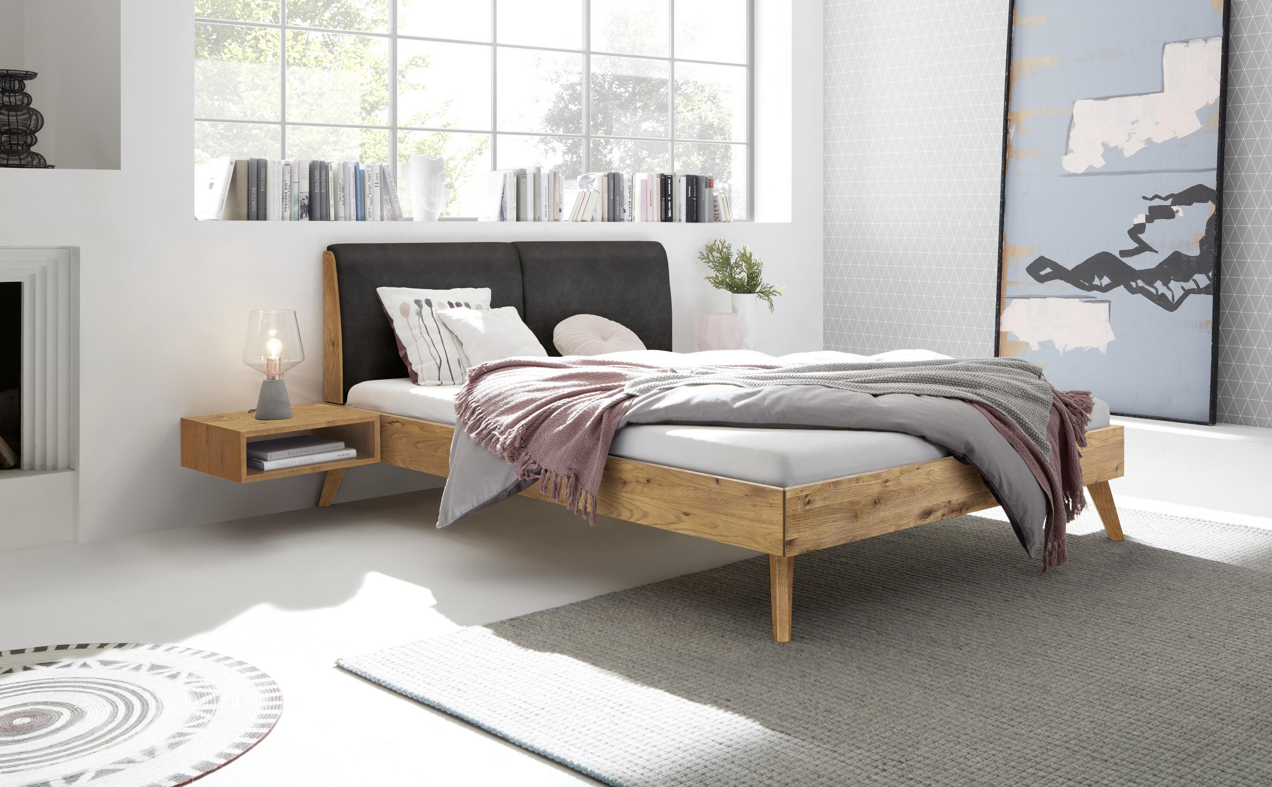 BETT 160/200 cm  in Anthrazit, Wildeiche  - Wildeiche/Anthrazit, Natur, Holz (160/200cm) - Hasena