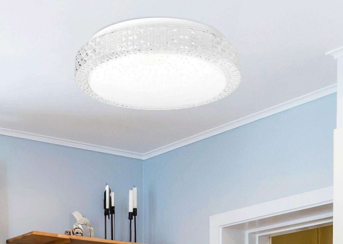 LED-TAKLAMPA Rabel 27/27/8.5 cm  - vit/transparent, Klassisk, metall/plast (27/27/8.5cm)