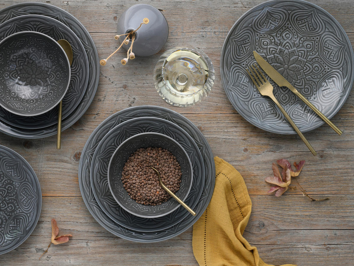 JEDÁLENSKÝ SERVIS, porcelán - tmavosivá, Trend, keramika - Creatable