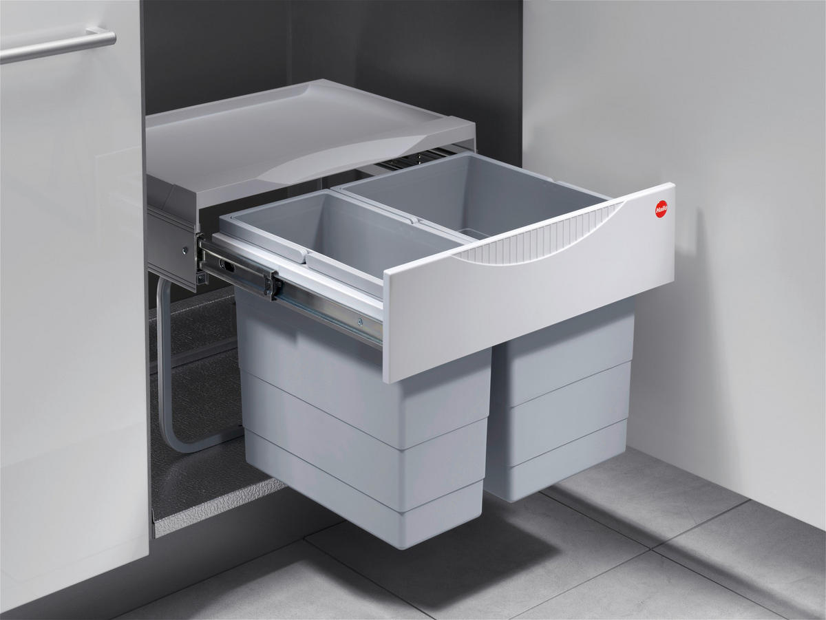 EINBAUABFALLSAMMLER 18 + 12 l  Metall  - Silberfarben/Hellgrau, Basics, Kunststoff/Metall (43,4/34,7/33cm) - HKT