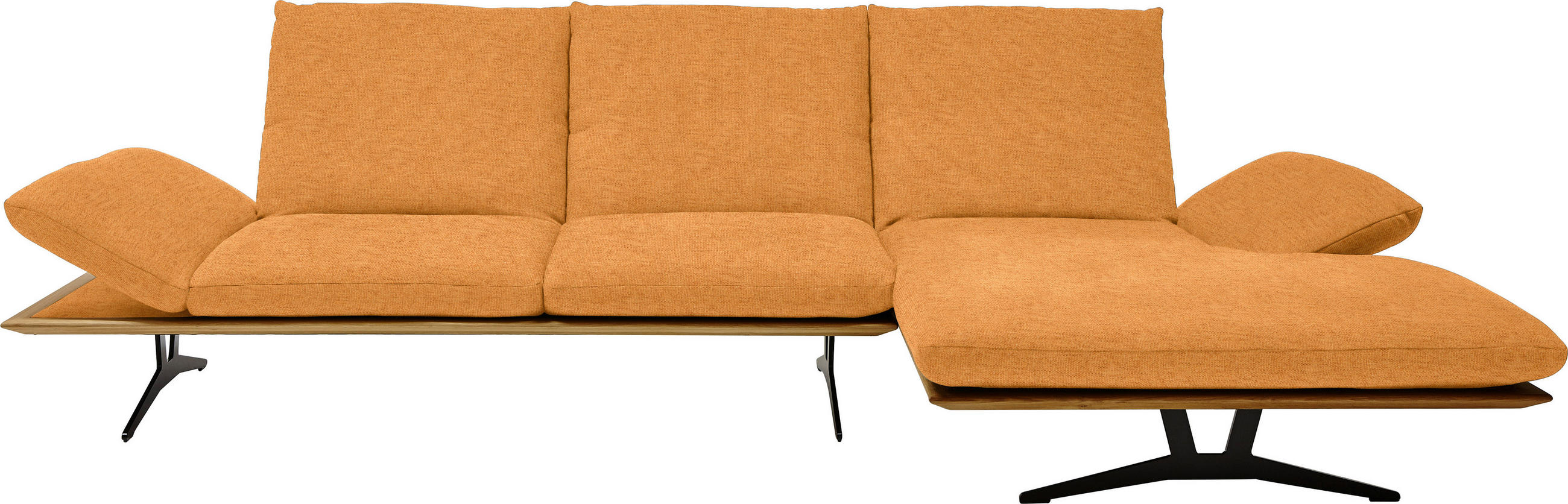ECKSOFA in Flachgewebe Currygelb  314/159 cm  - Currygelb/Schwarz, Design, Holz/Textil (314/159cm) - Dieter Knoll