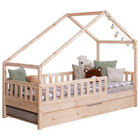 HAUSBETT Absturzsicherung, Matratze, Rollrost, Bettkasten 100/200 cm  - Naturfarben, MODERN, Holz/Textil (100/200cm) - MID.YOU