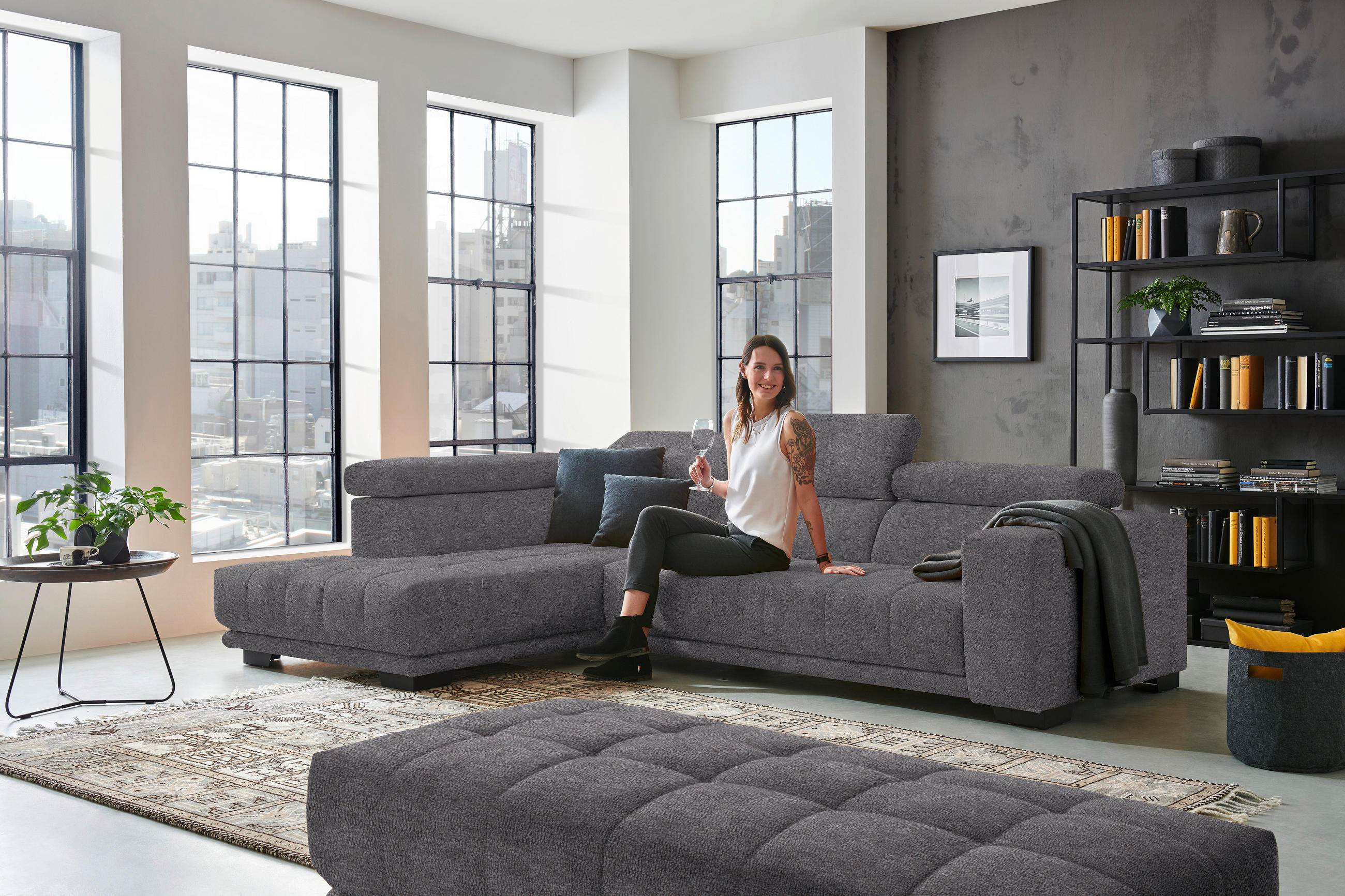 ECKSOFA in Mikrofaser Grau  207/301 cm  - Schwarz/Grau, Design, Textil/Metall (207/301cm) - Xora