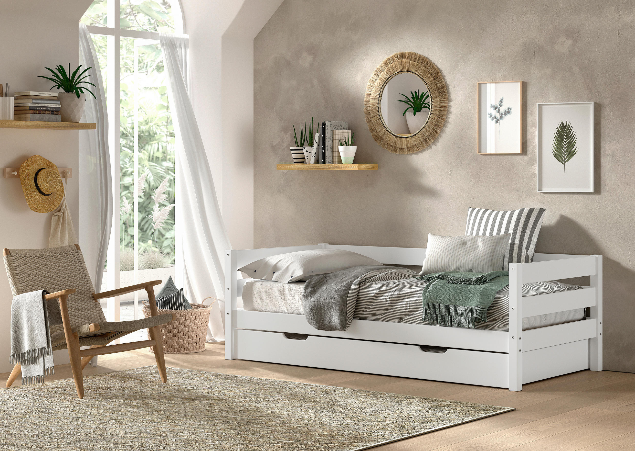 AUSZIEHBETT 90/200 cm  in Weiß  - Naturfarben/Weiß, MODERN, Holz (90/200cm) - Vipack