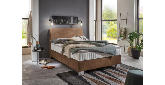 BOXSPRINGBETT 140/200 cm  in Braun  - Chromfarben/Braun, KONVENTIONELL, Kunststoff/Textil (140/200cm) - Hom`in