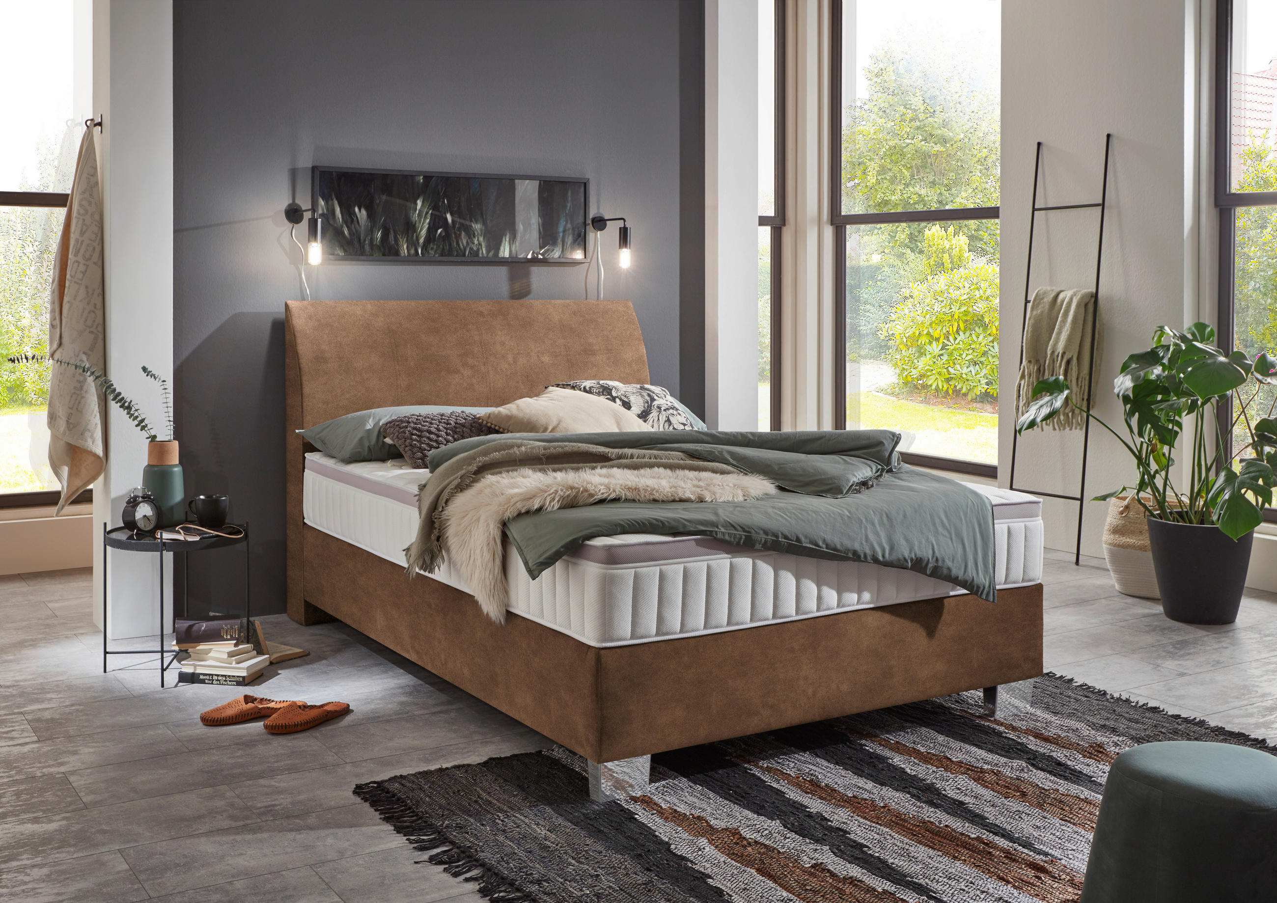 BOXSPRINGBETT 100/200 cm  in Braun  - Chromfarben/Braun, KONVENTIONELL, Kunststoff/Textil (100/200cm) - Hom`in