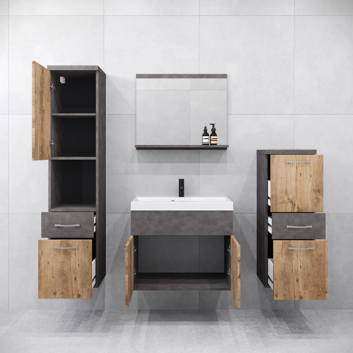BADEZIMMER 5-teilig  in  - Kastanieneichefarben/Weiss, Lifestyle, Keramik/Holzwerkstoff (120/132,8/30,2cm) - P & B