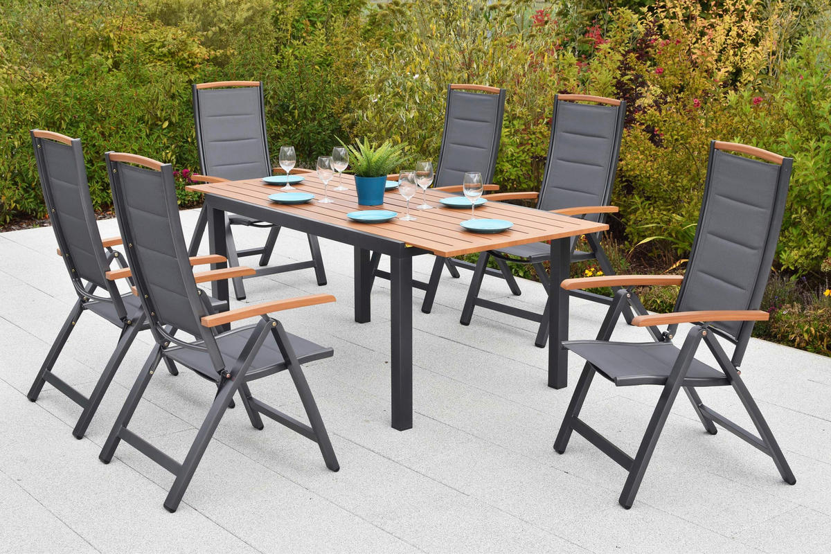 GARTENTISCHGRUPPE  - Graphitfarben/Naturfarben, KONVENTIONELL, Textil/Metall - Gardenson