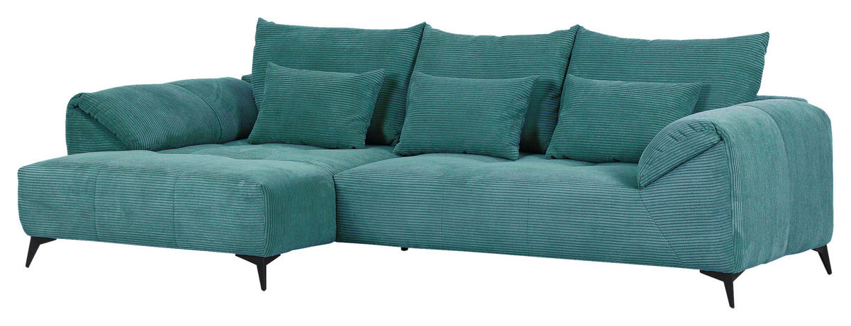 ECKSOFA in Cord Petrol  - Petrol/Schwarz, Konventionell, Textil/Metall (176/311cm) - Carryhome