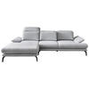 ECKSOFA inkl.Funktionen Hellgrau Webstoff  - Hellgrau/Schwarz, Design, Textil/Metall (180/289cm) - Stylife