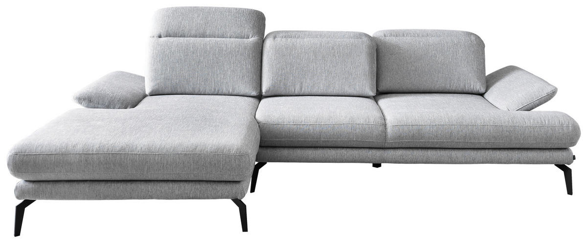 ECKSOFA inkl.Funktionen Hellgrau Webstoff  - Hellgrau/Schwarz, Design, Textil/Metall (180/289cm) - Stylife