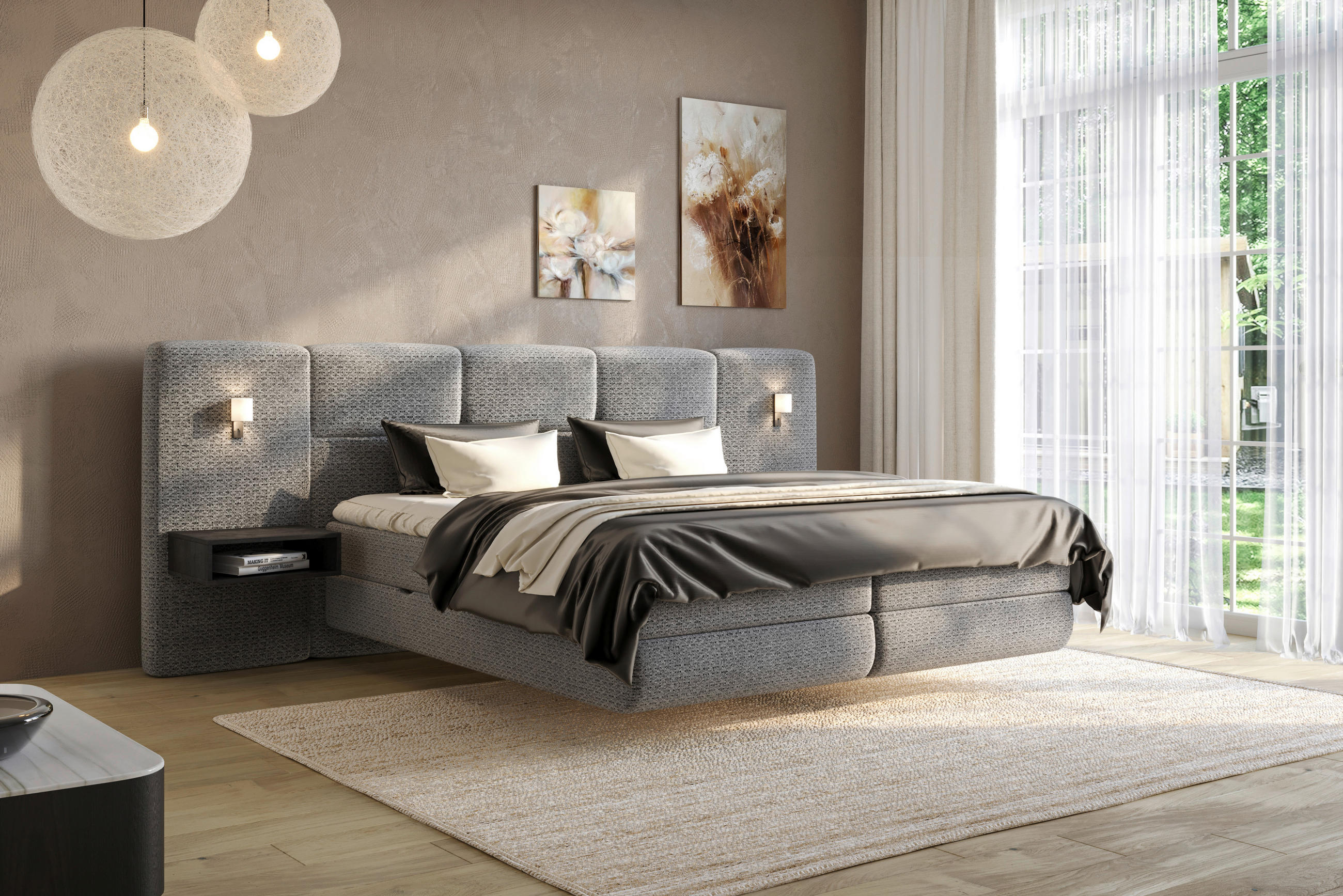 BOXSPRINGBETT 180/200 cm  in Dunkelgrau  - Dunkelgrau/Schwarz, Basics, Holz/Holzwerkstoff (180/200cm) - Esposa