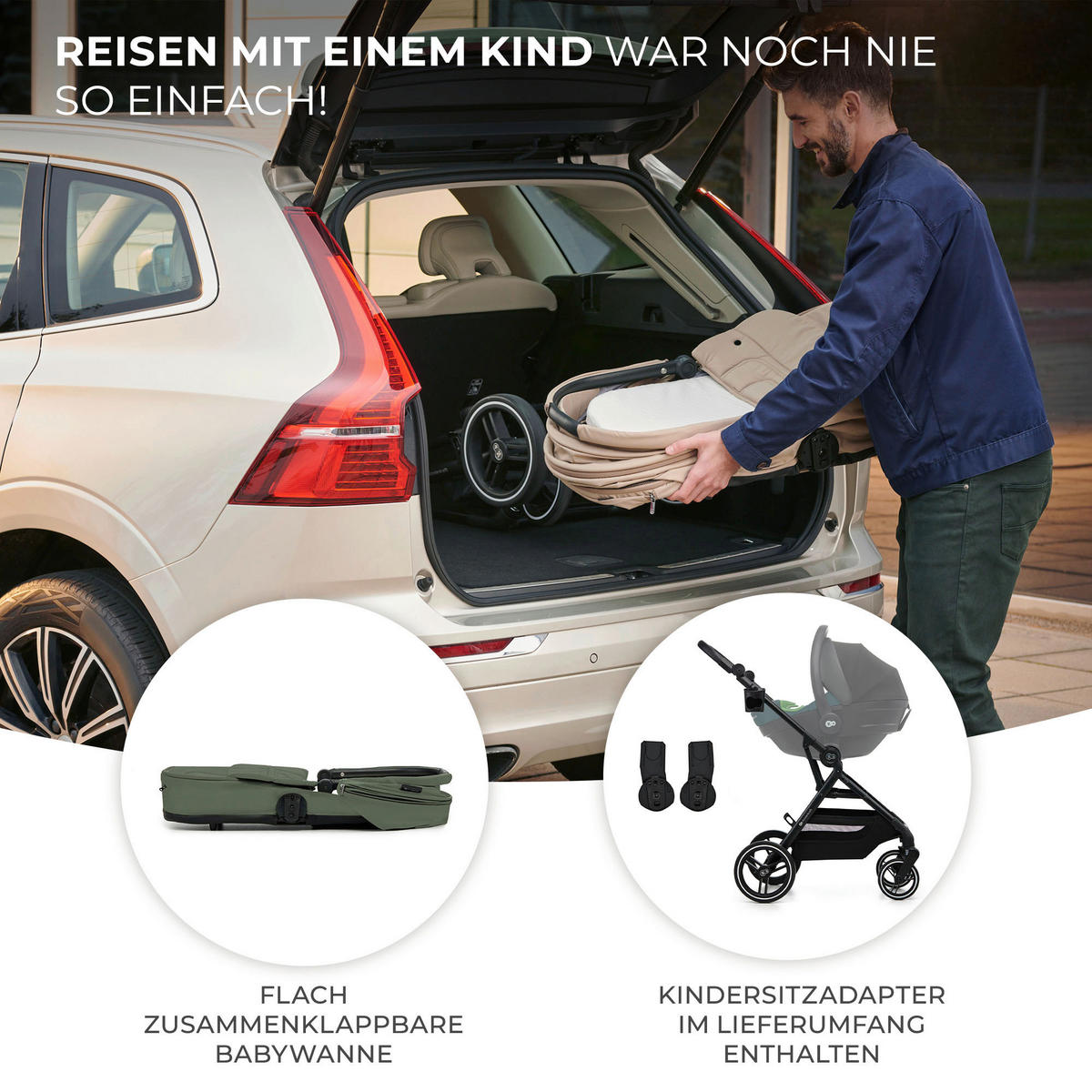 KINDERWAGEN Yoxi 3in1  - Olivgrün, Basics, Kunststoff (107/59/97cm) - Kinderkraft