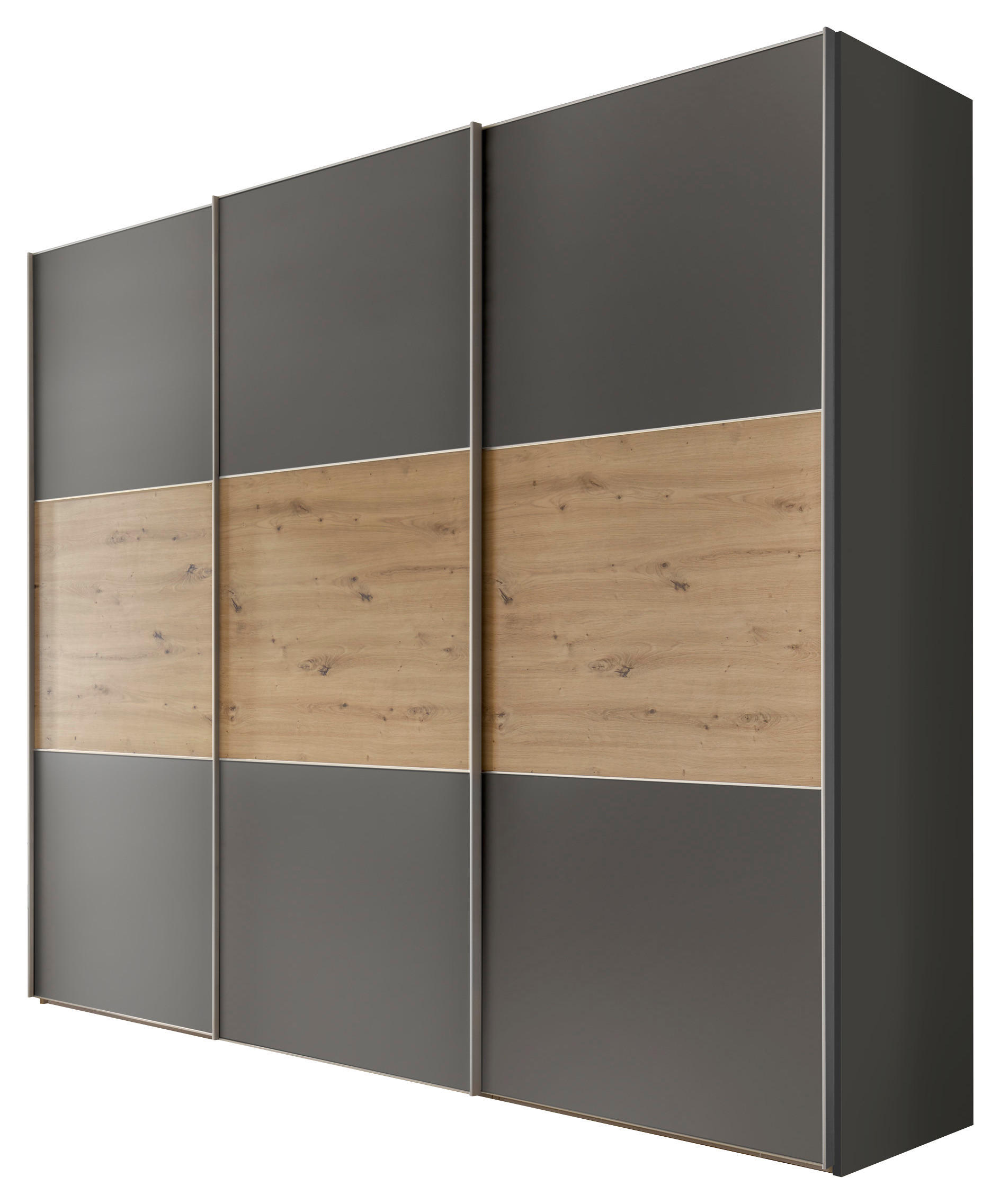 Schwebetürenschrank 298cm Includo Anthrazit/Eiche Dekor