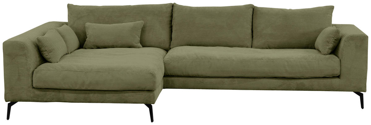 ECKSOFA in Cord Olivgrün  - Schwarz/Olivgrün, Design, Textil/Metall (172/313cm) - Livetastic