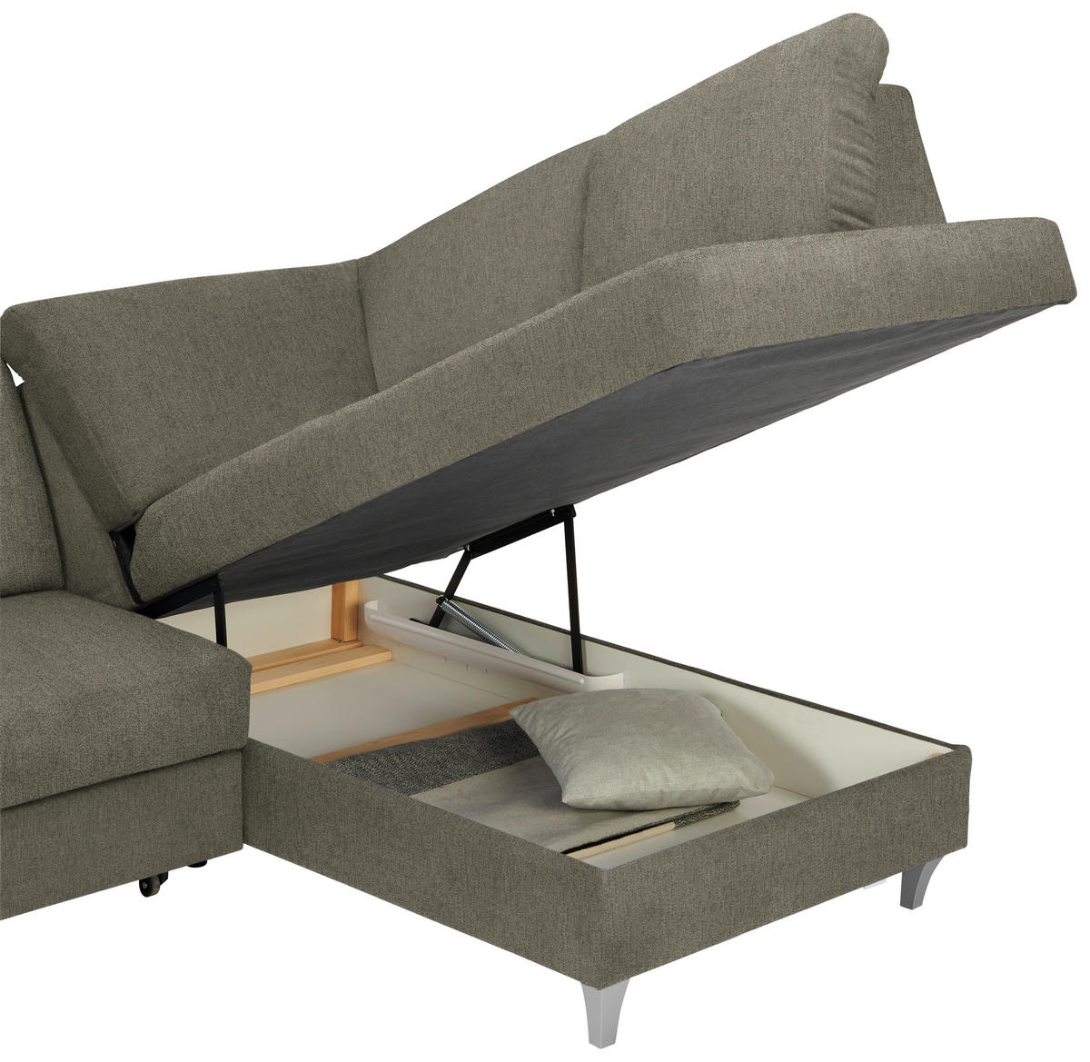 ECKSOFA in Flachgewebe Braun  - Silberfarben/Braun, Konventionell, Holz/Textil (255/186cm) - Cantus