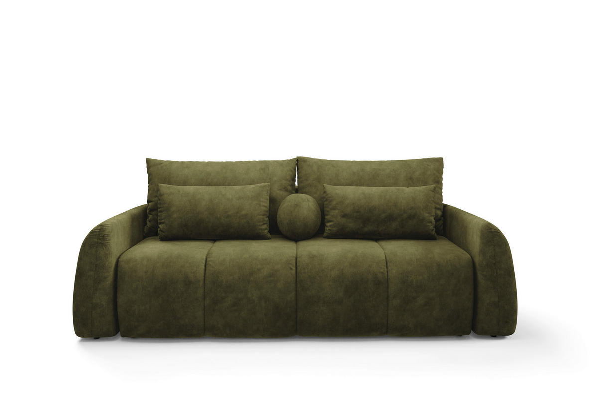 SCHLAFSOFA GERONIMO in Velours Olivgrün  - Schwarz/Olivgrün, Design, Kunststoff/Textil (252/93/167cm) - Livetastic