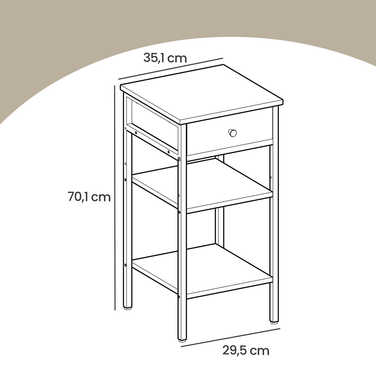 NACHTTISCH 35/70/35 cm  in Weiß  - Weiß/Grau, Trend, Holzwerkstoff/Metall (35/70/35cm) - MID.YOU