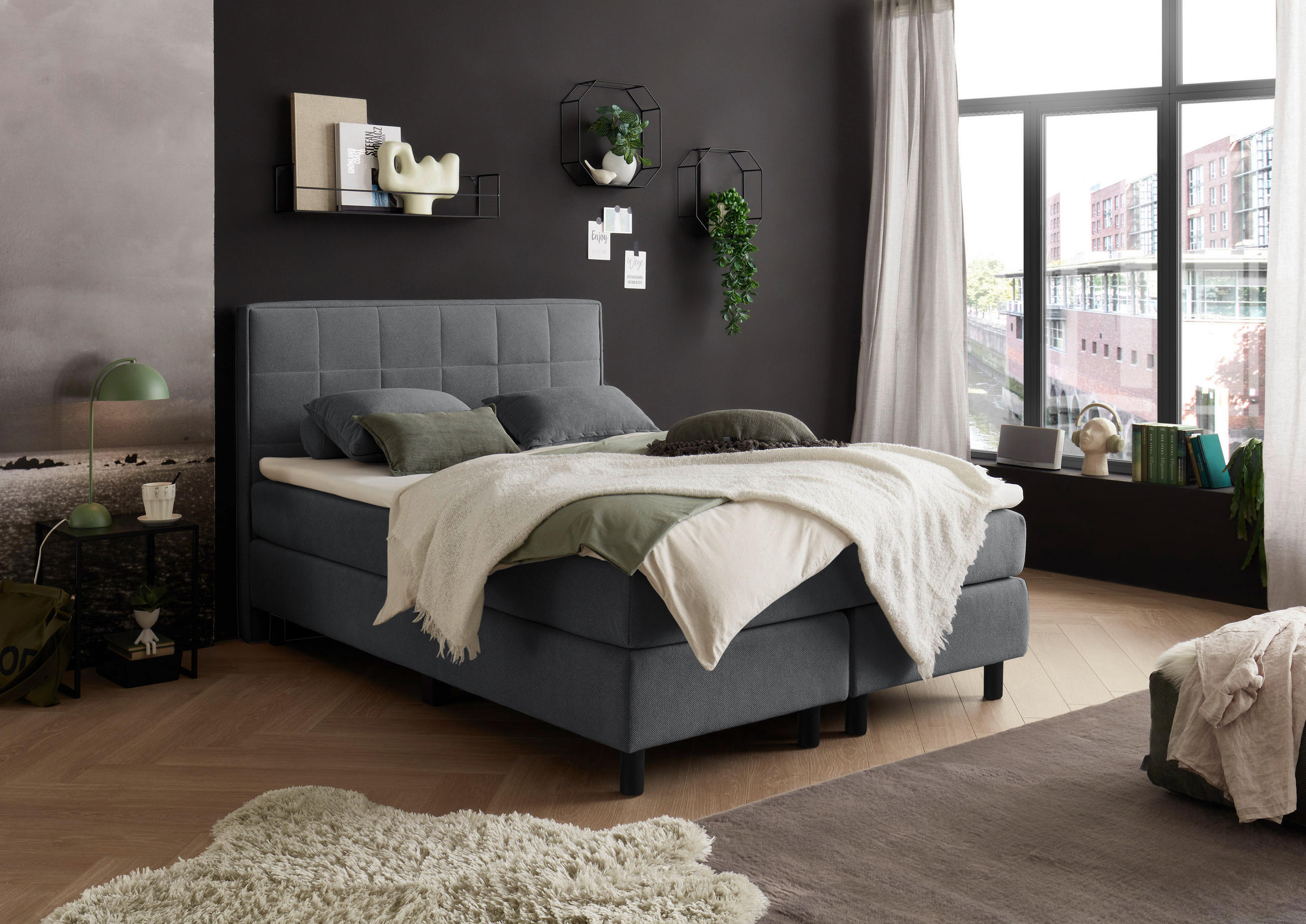 Pat Tip Boxspring Fără Arcuri, 140/200 cm, antracit