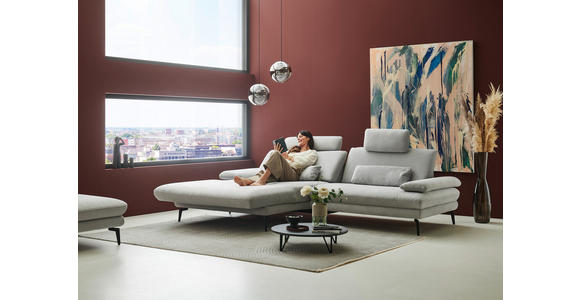 ECKSOFA in Chenille, Flachgewebe Silberfarben 180/284 cm - Silberfarben/Schwarz, Design, Textil/Metall (180/284cm) - Dieter Knoll
