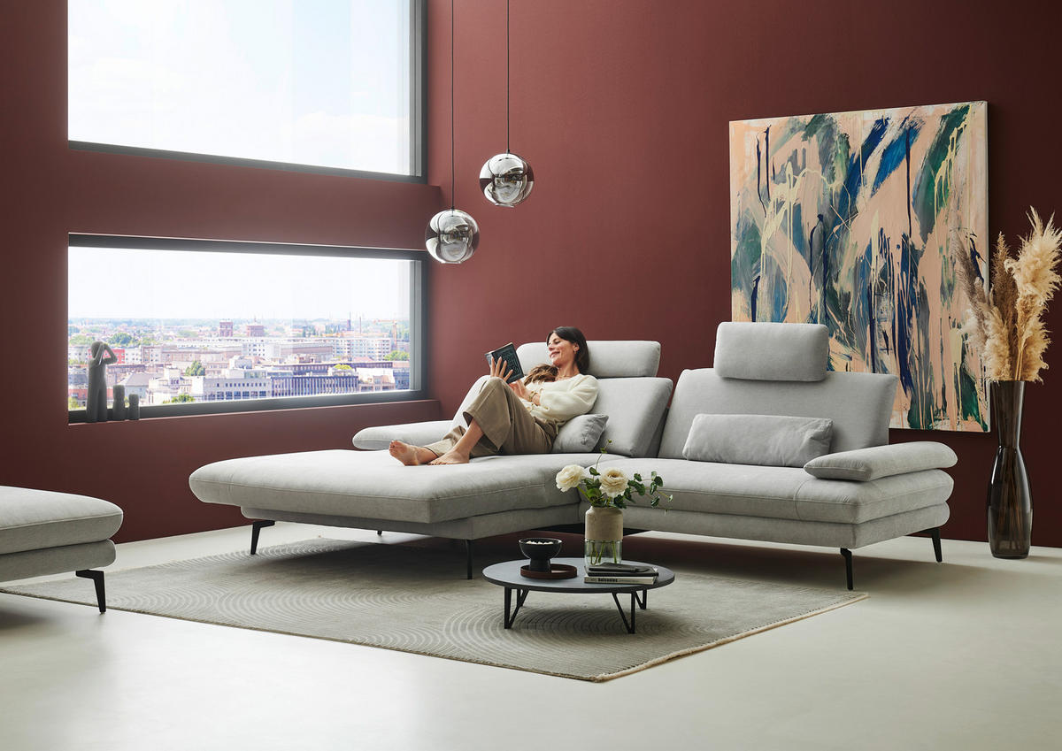 ECKSOFA in Chenille, Flachgewebe Silberfarben  - Silberfarben/Schwarz, Design, Textil/Metall (180/284cm) - Dieter Knoll