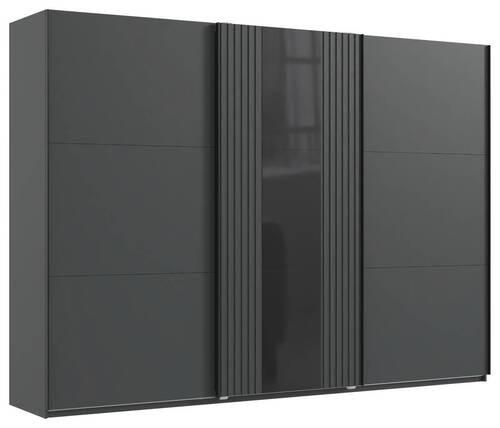 SCHWEBETÜRENSCHRANK 300/216/65 cm 3-türig Graphitfarben, Schwarz  - Graphitfarben/Schwarz, MODERN, Glas/Holzwerkstoff (300/216/65cm) - MID.YOU