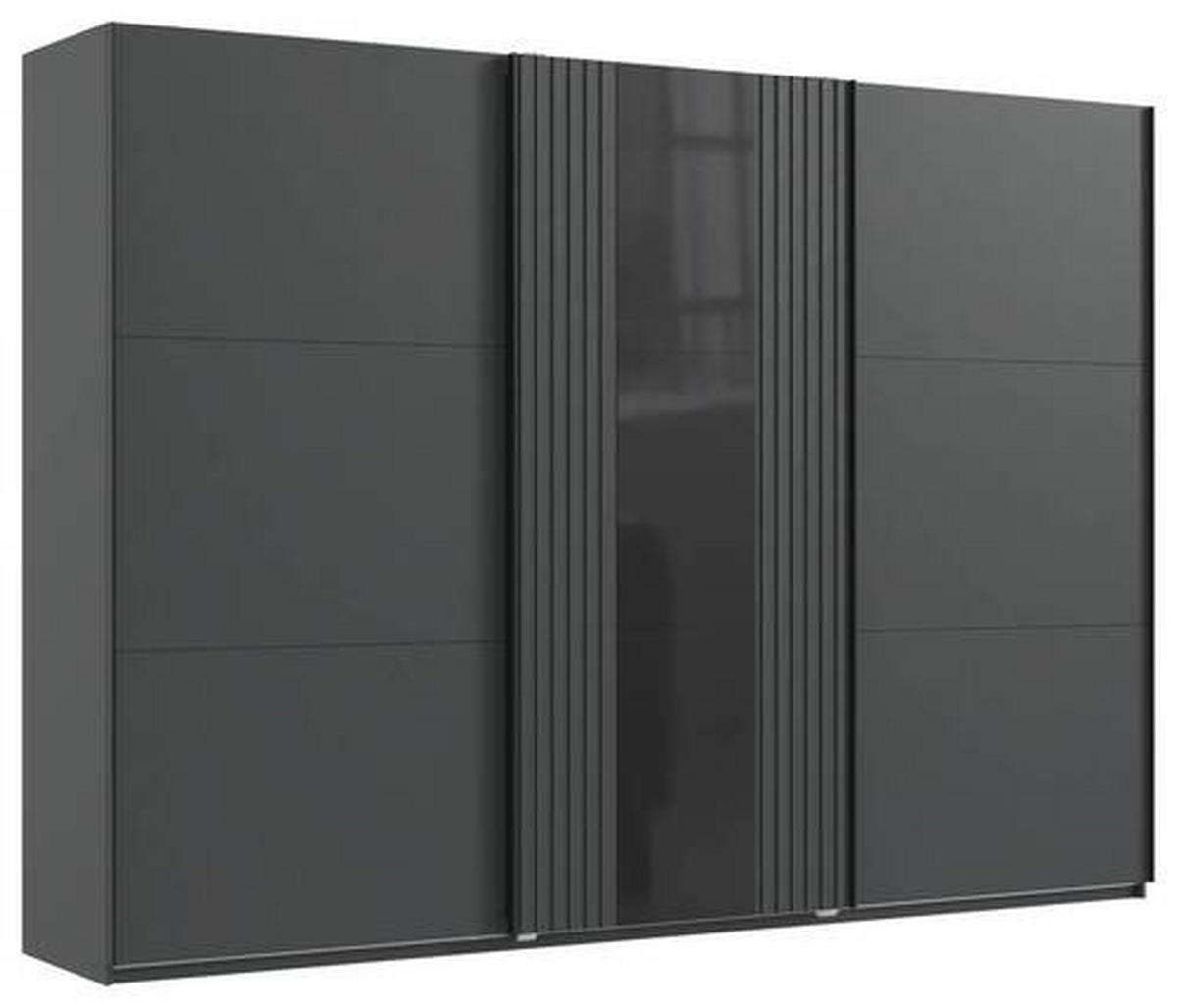 SCHWEBETÜRENSCHRANK 300/216/65 cm 3-türig Schwarz, Graphitfarben  - Graphitfarben/Schwarz, MODERN, Glas/Holzwerkstoff (300/216/65cm) - MID.YOU