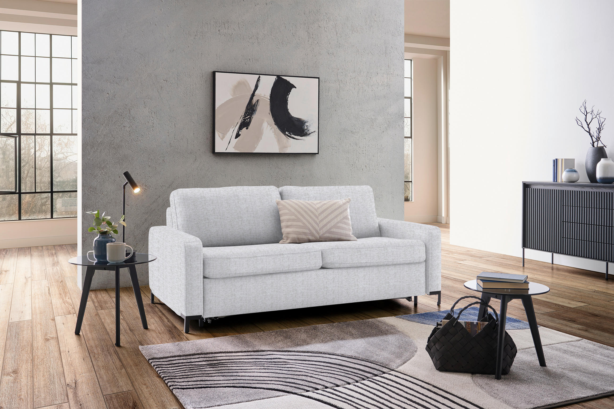 SCHLAFSOFA Webstoff Hellgrau  - Hellgrau/Schwarz, KONVENTIONELL, Textil/Metall (187/84/97cm) - Livetastic