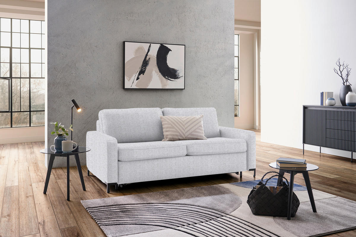 SCHLAFSOFA in Textil Hellgrau  - Hellgrau/Schwarz, Konventionell, Textil/Metall (187/84/97cm) - Welnova