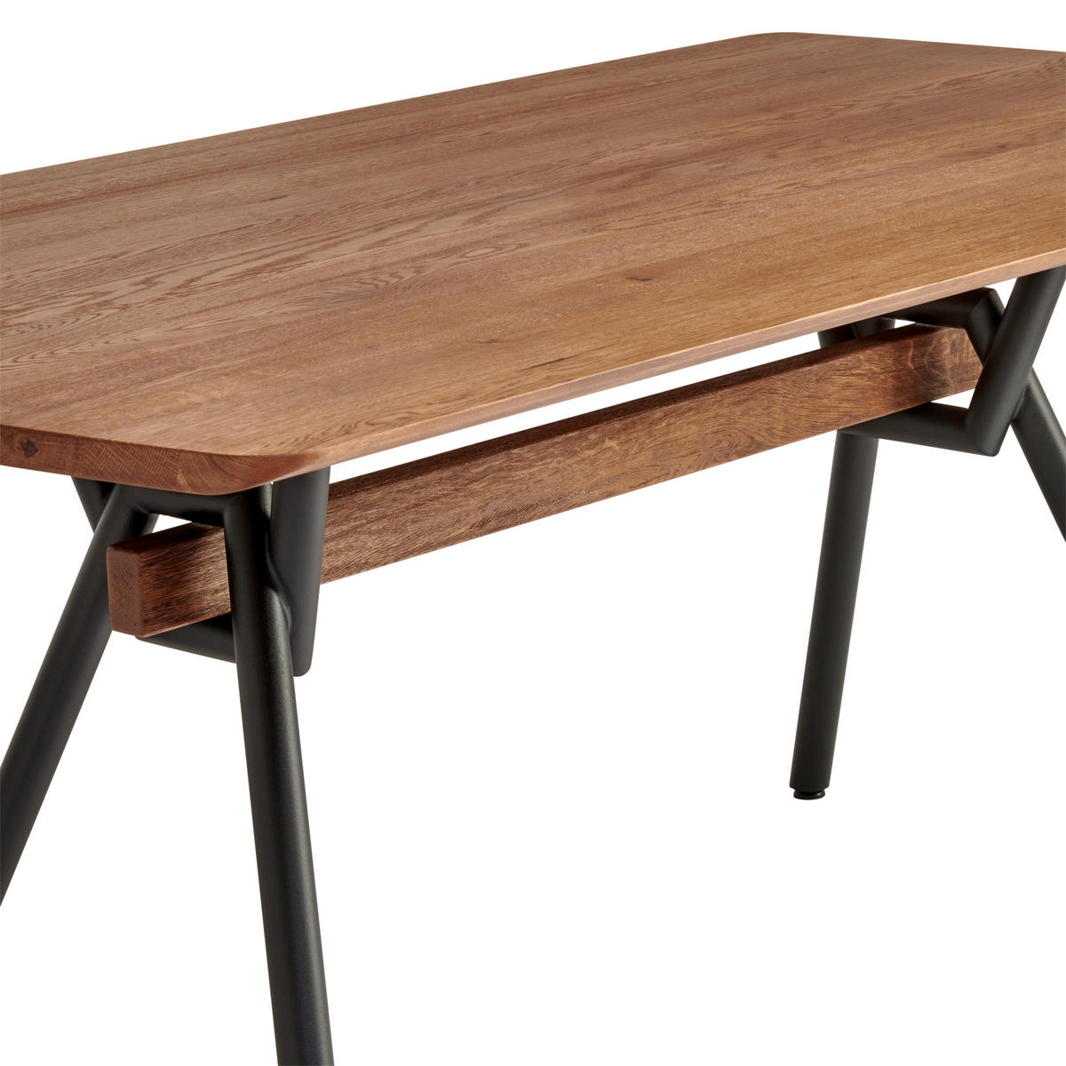 ESSTISCH 180/100/76 cm Echtholz  Holz Freiform Schwarz, Eichefarben  - Eichefarben/Schwarz, Design, Holz/Metall (180/100/76cm) - Valnatura