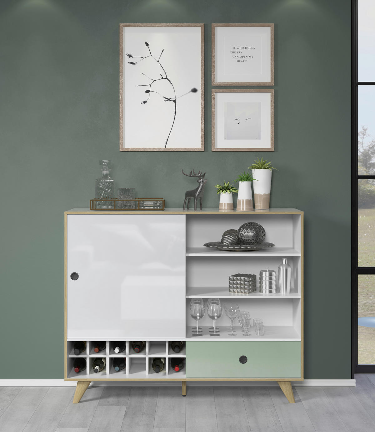 HIGHBOARD  in 145/118/40 cm  - Eichefarben/Weiß Hochglanz, MODERN, Holzwerkstoff/Kunststoff (145/118/40cm) - Boxxx