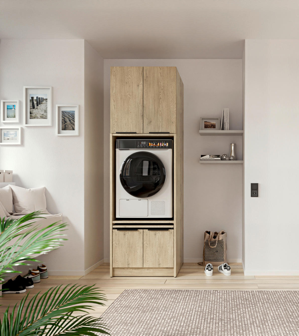 WASCHMASCHINENSCHRANK 70/150/68 cm  in Eichefarben  - Eichefarben/Schwarz, Basics, Holzwerkstoff/Kunststoff (70/150/68cm) - MID.YOU