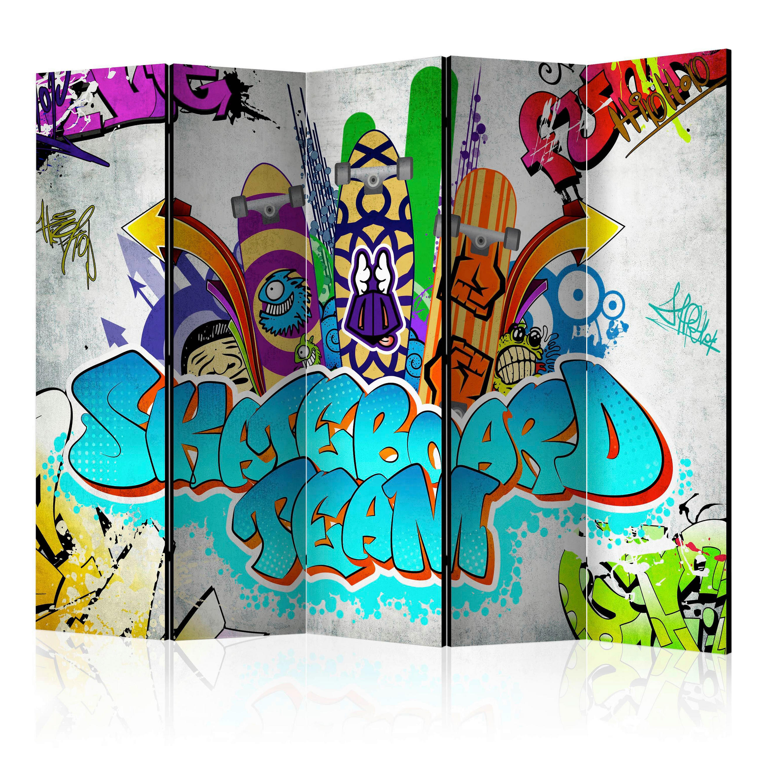 PARAVENT mit 5  Flügel - Multicolor/Hellgrau, Basics, Holz/Textil (225/172/3cm) - artgeist