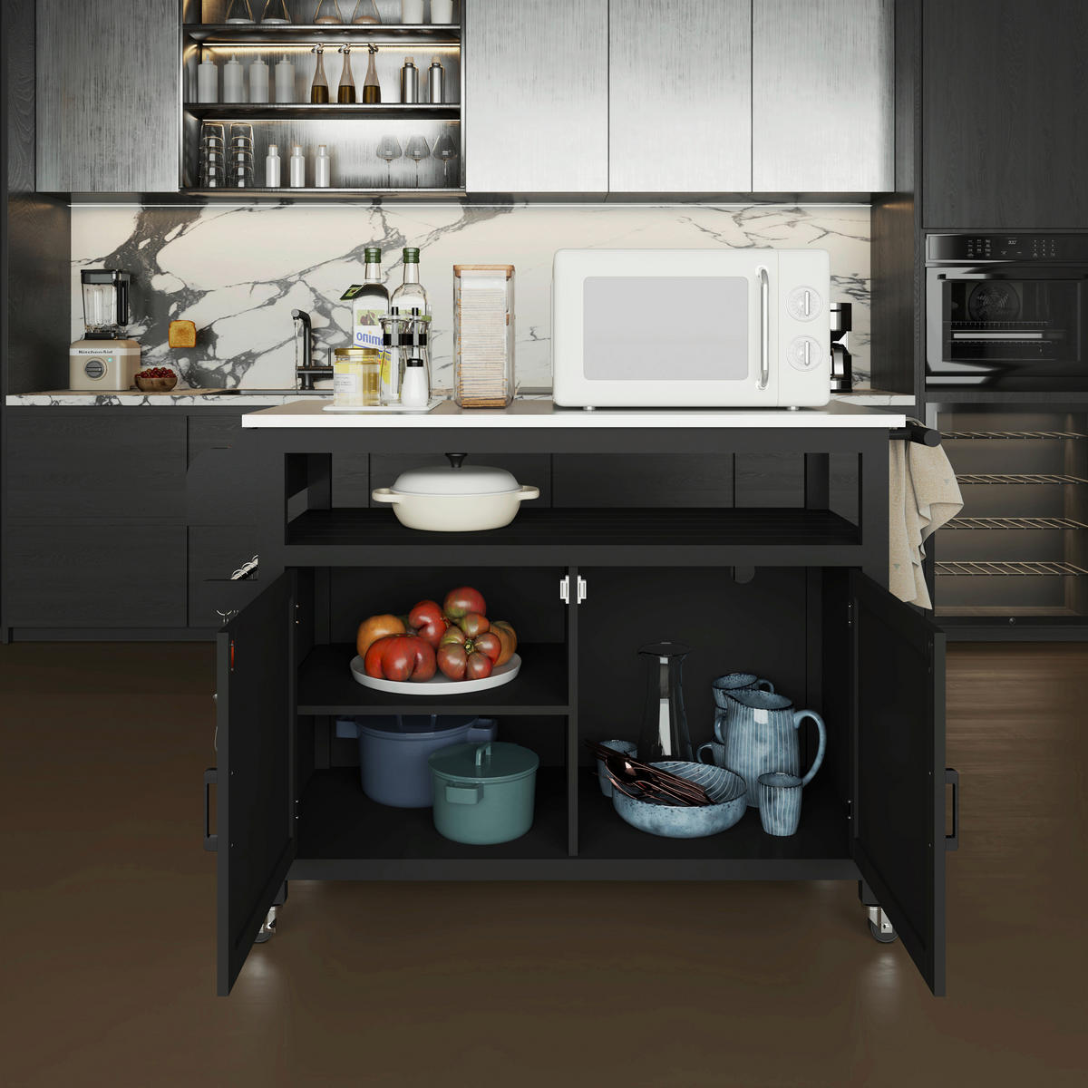 KÜCHENINSEL   in Schwarz, Edelstahlfarben  - Edelstahlfarben/Silberfarben, Basics, Holzwerkstoff/Metall (110/127/89/53cm) - MID.YOU