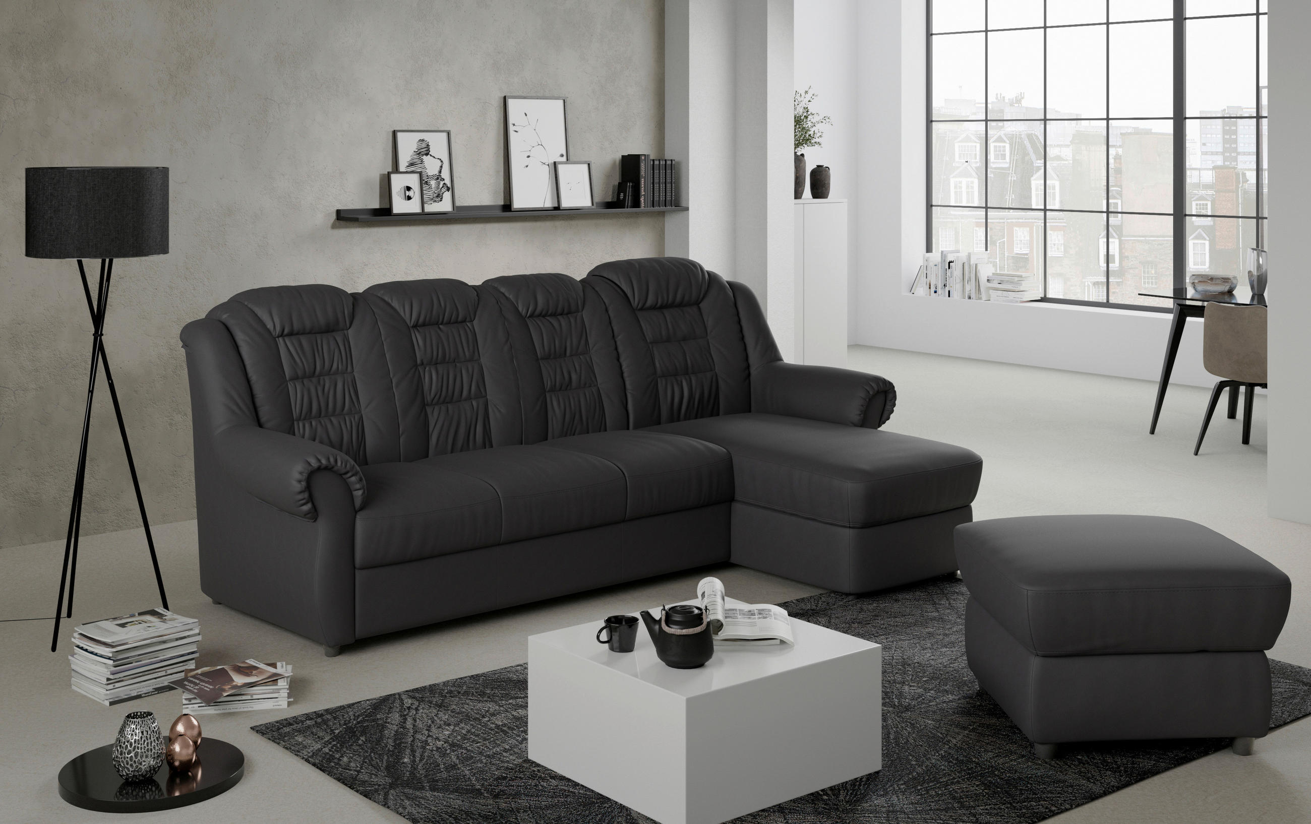 ECKSOFA in Lederlook Schwarz  - Schwarz, Konventionell, Kunststoff/Textil (262/165cm) - Livetastic