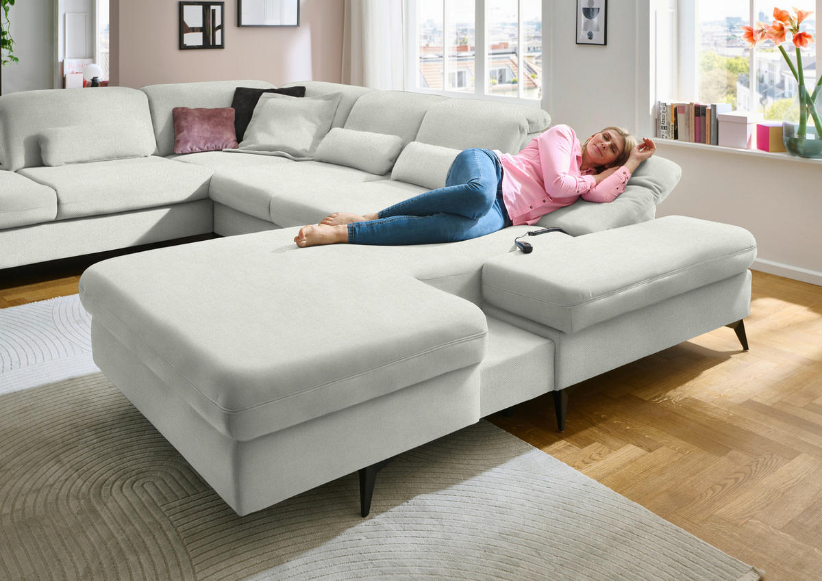 WOHNLANDSCHAFT Chenille Naturfarben  - Schwarz/Naturfarben, Design, Textil/Metall (255/364/198cm) - Beldomo Style