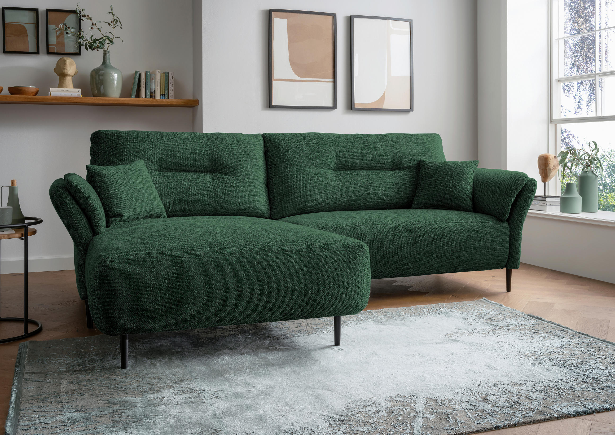 ECKSOFA in Struktur Waldgrün  - Waldgrün/Schwarz, Modern, Holz/Textil (269/172cm) - MID.YOU