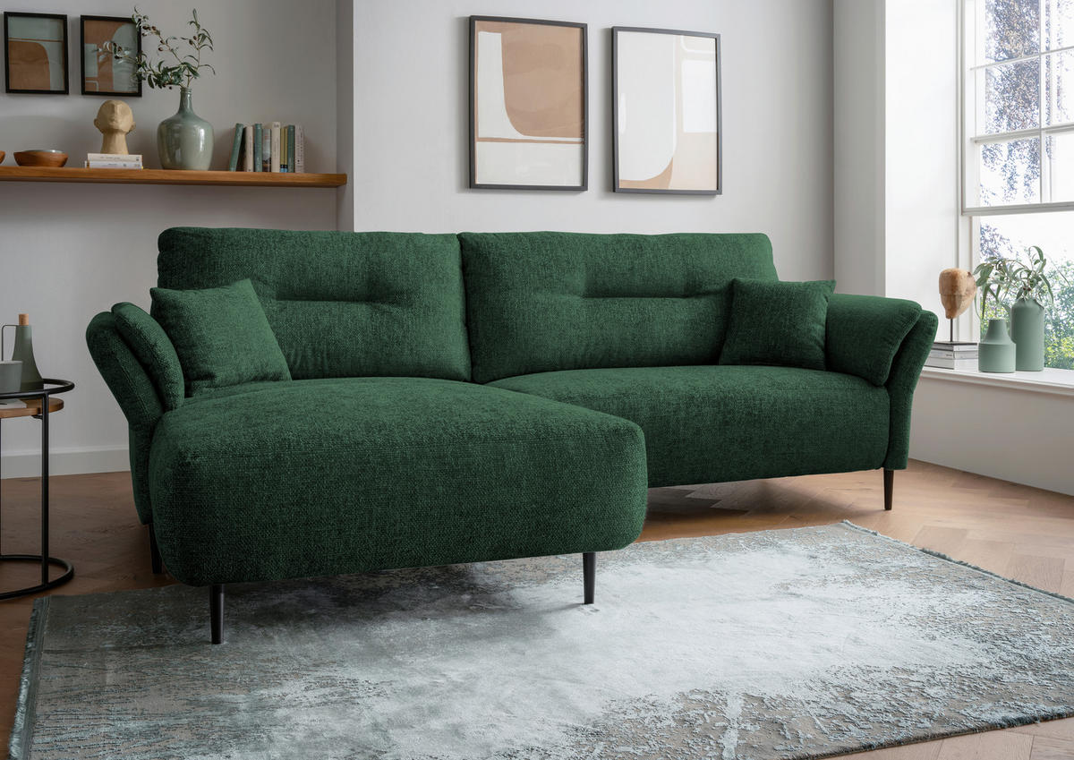 ECKSOFA in Struktur Waldgrün  - Waldgrün/Schwarz, Modern, Holz/Textil (269/172cm) - MID.YOU
