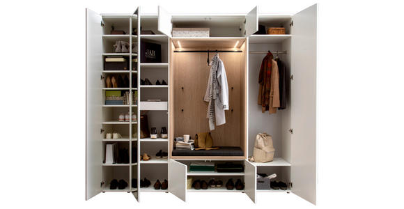 GARDEROBE 7-teilig in 250/233/59 cm - Eichefarben/Weiß, Design, Holzwerkstoff/Textil (250/233/59cm) - Moderano