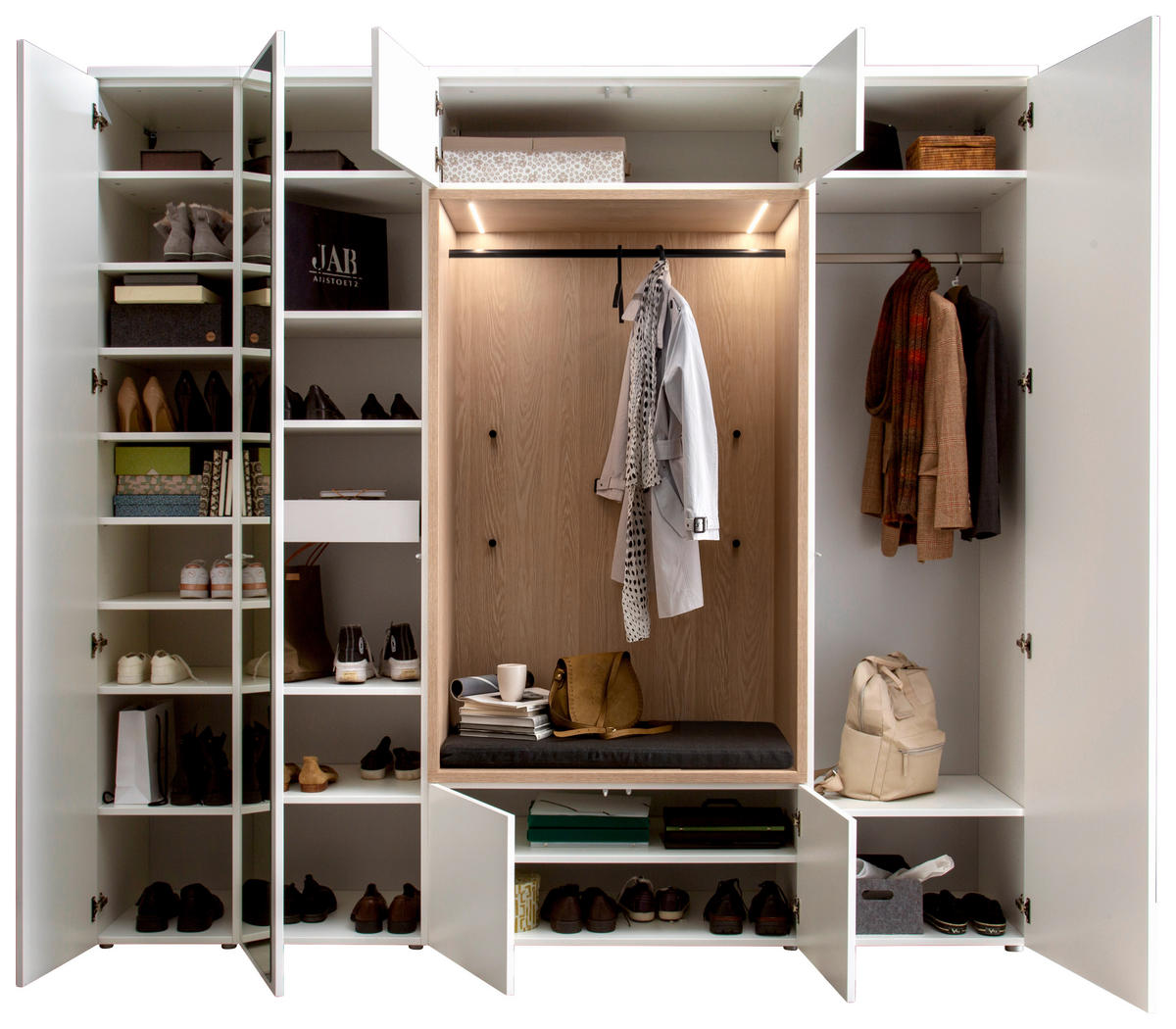 GARDEROBE 7-teilig  in 250/233/59 cm  - Eichefarben/Weiß, Design, Holzwerkstoff/Textil (250/233/59cm) - Moderano