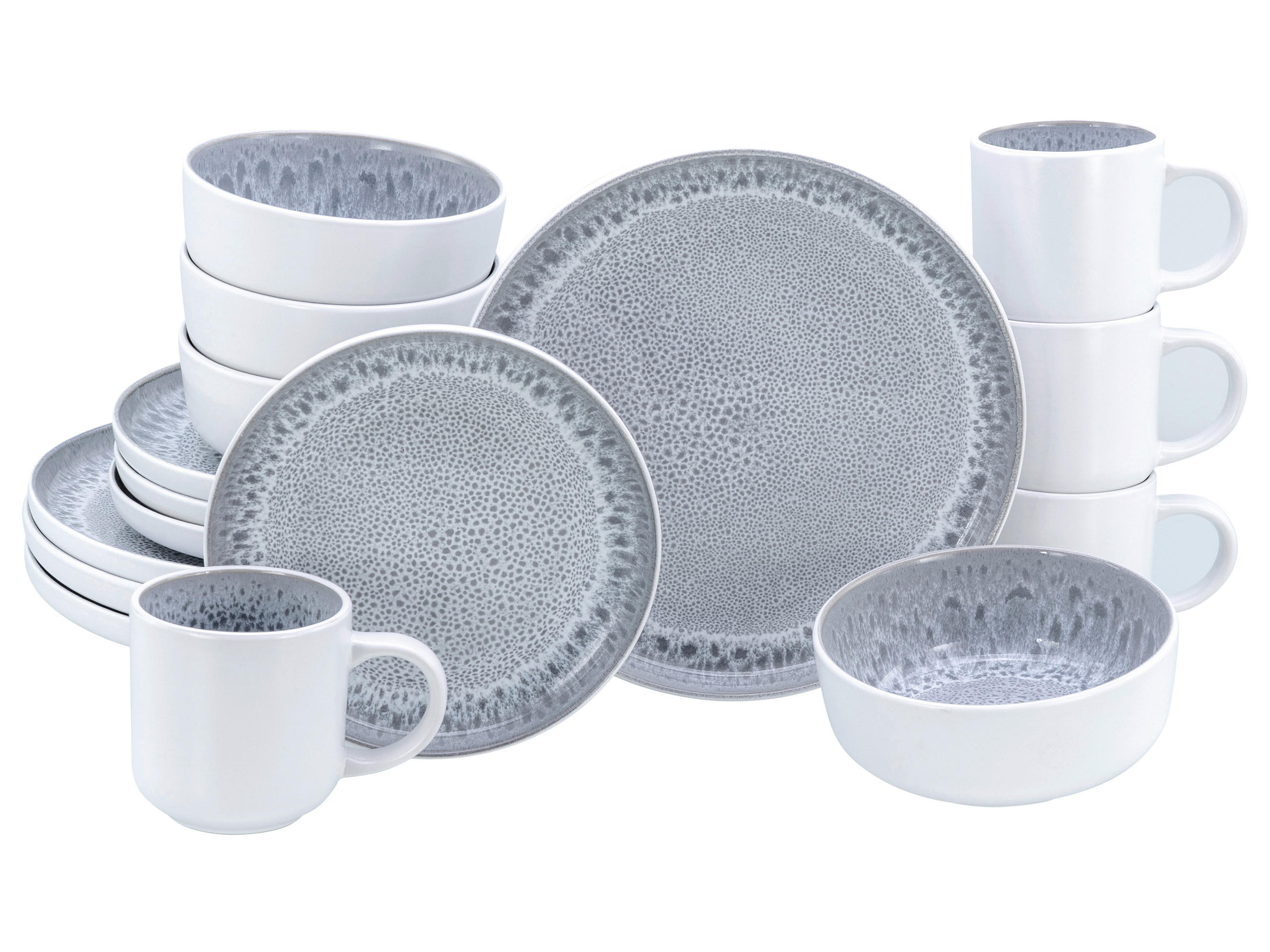 KOMBISERVICE Weiß, Seidengrau Nordic Fjord Stone 16-teilig 4 Personen  - Seidengrau/Weiß, Basics, Keramik - Creatable
