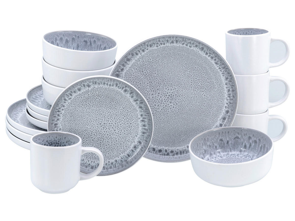 KOMBISERVICE Weiß, Seidengrau Nordic Fjord Stone 16-teilig 4 Personen  - Seidengrau/Weiß, Basics, Keramik - Creatable